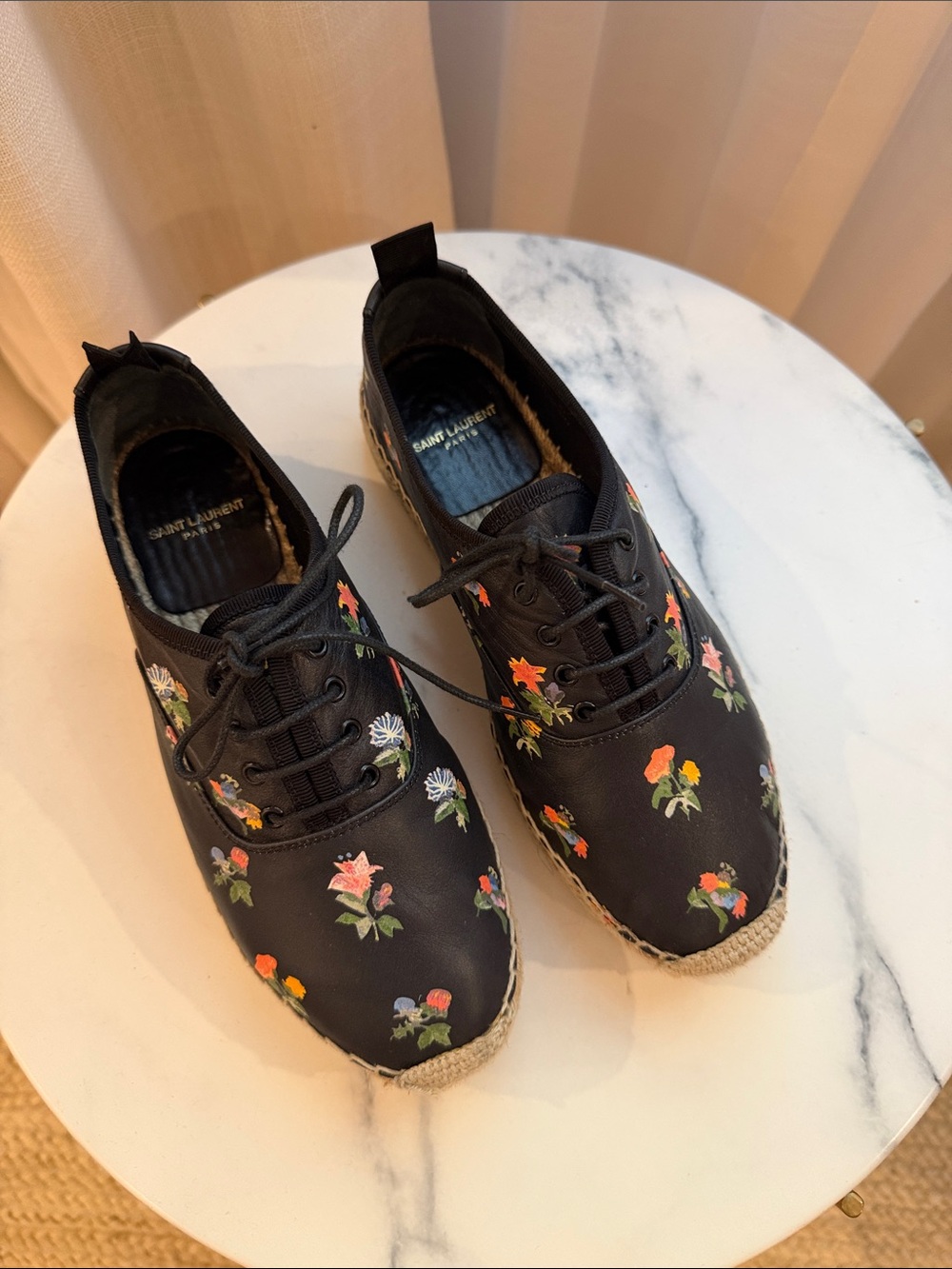 Saint Laurent Black Floral Embroidered Espadrille Sneakers